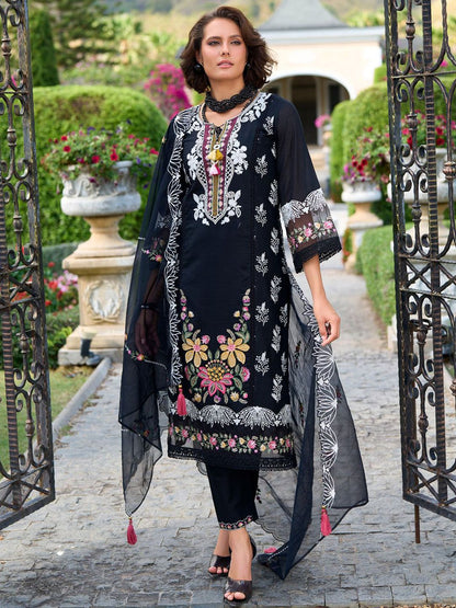 Ethnic Motifs Embroidered Thread Work Pure Cotton Kurta with Trousers & Dupatta