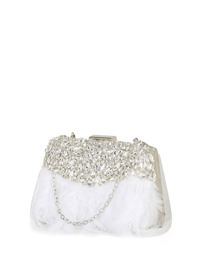 Dhiyona NR Embroidered Embellished Feather Box Clutch