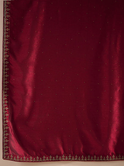Maroon Ethnic Motifs Embroidered Regular Sequinned Kurta with Trousers & Dupatta