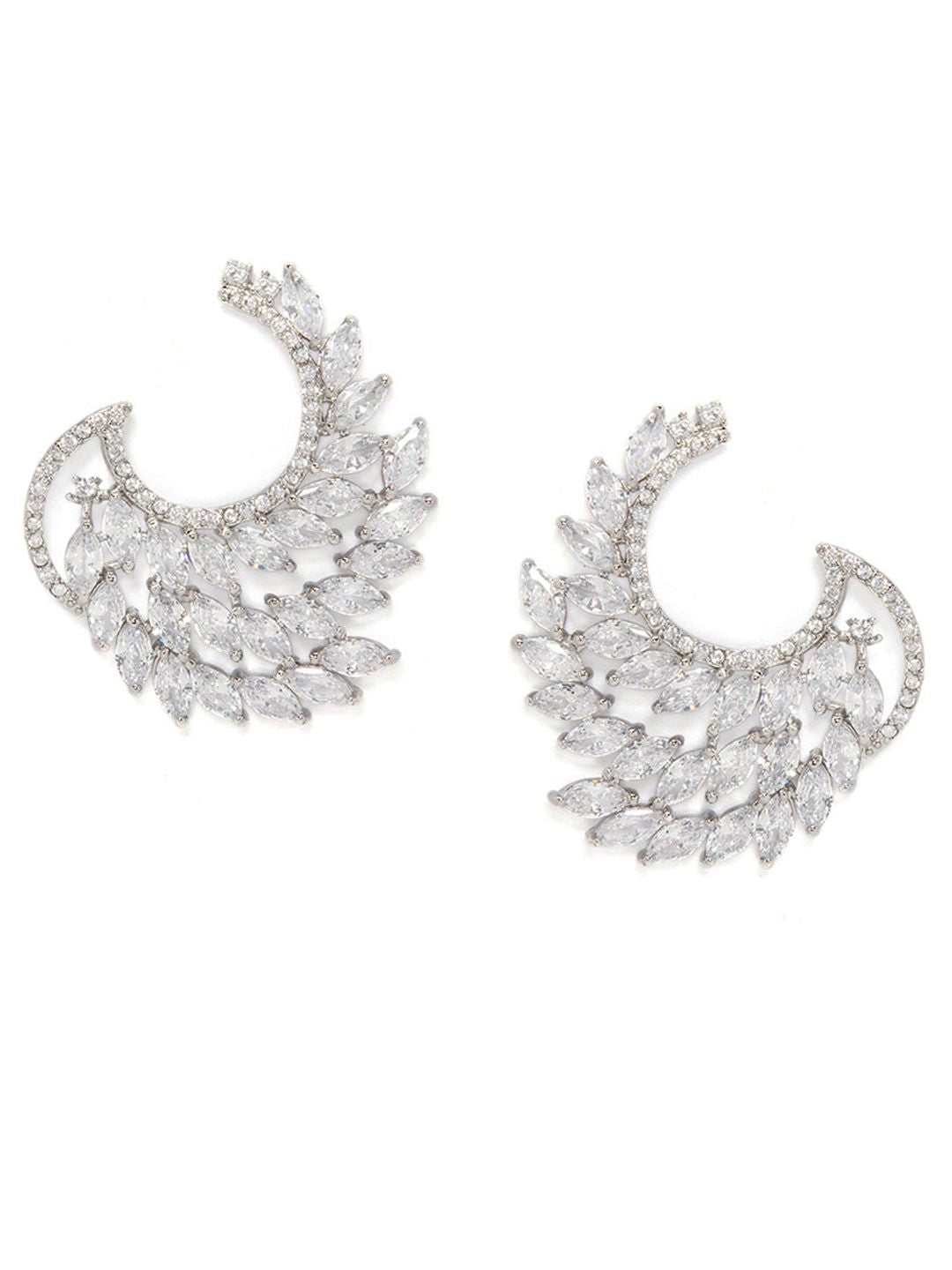 Dhiyona RJ Women's Silver-Toned & White Handcrafted Feather Shaped Drop Earrings