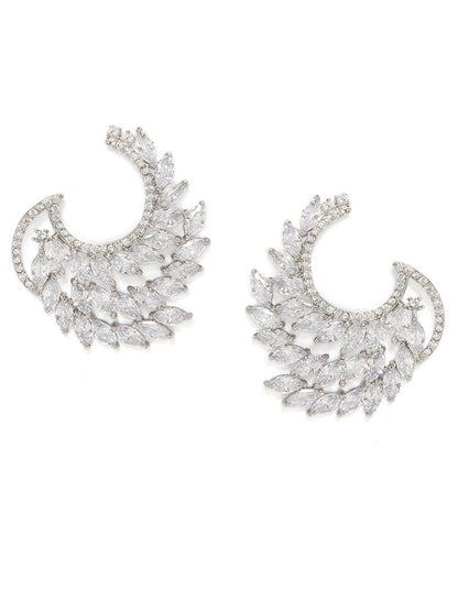 Dhiyona RJ Women's Silver-Toned & White Handcrafted Feather Shaped Drop Earrings