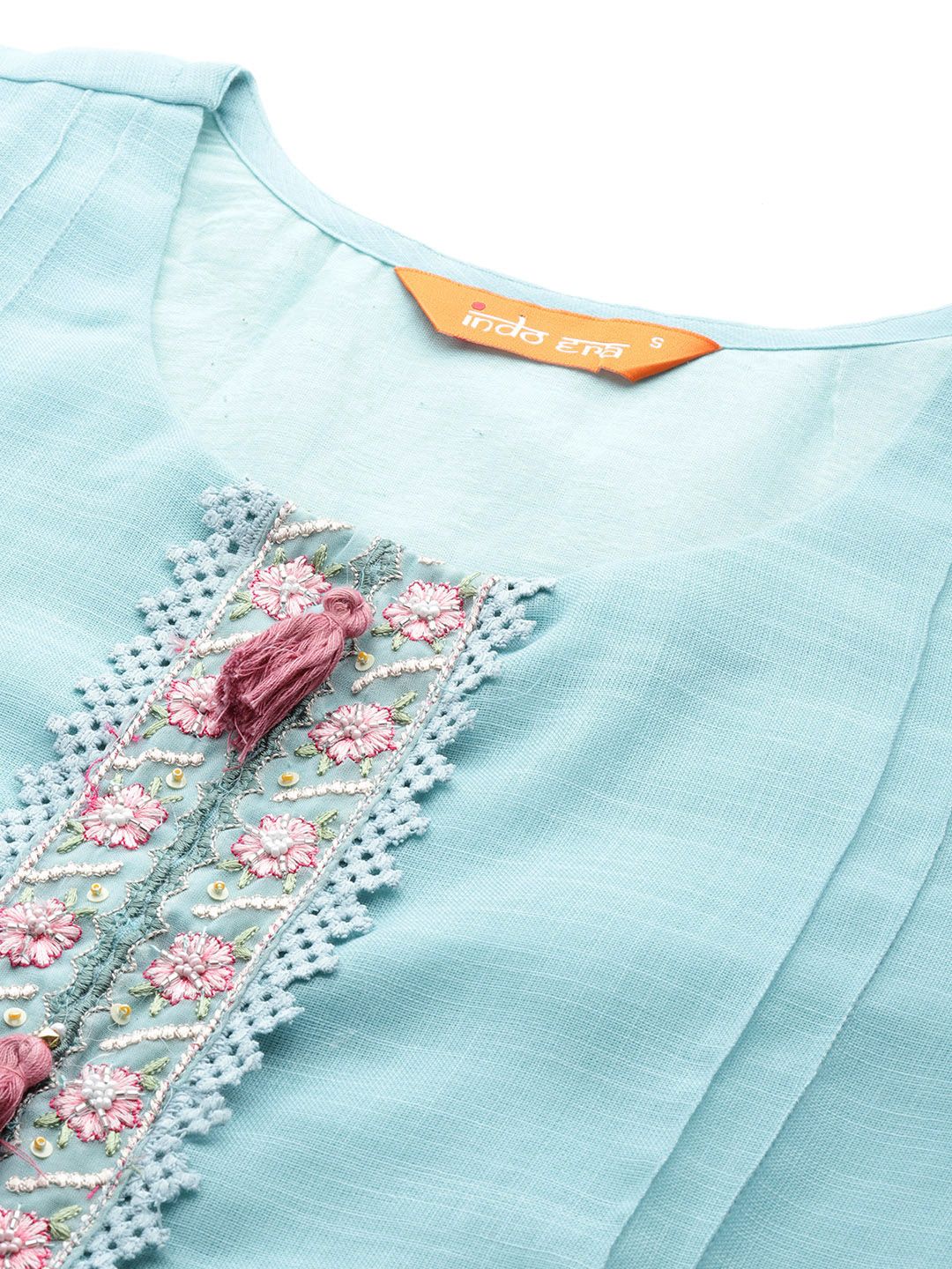 Dhiyona IE Floral Embroidered Linen Kurta with Trousers & Dupatta