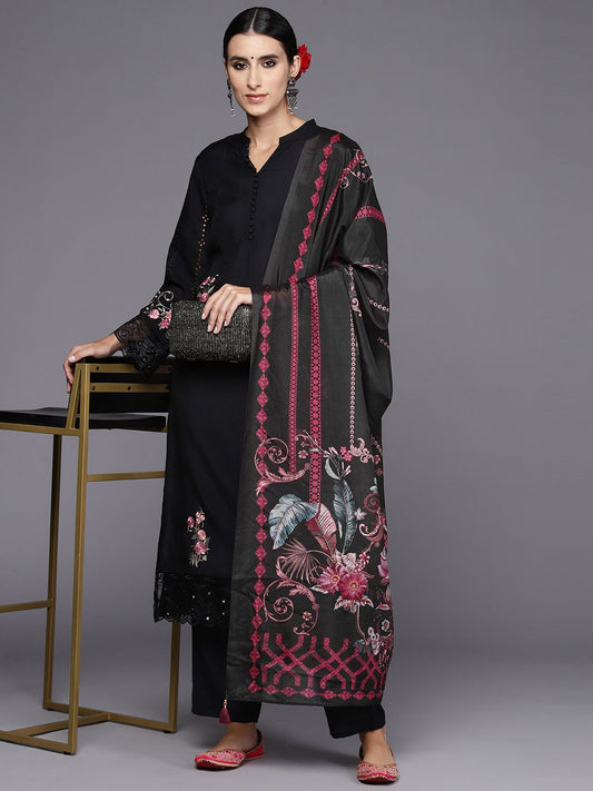 Dhiyona IE Women Floral Embroidered Regular Thread Work Kurta with Trousers & Dupatta