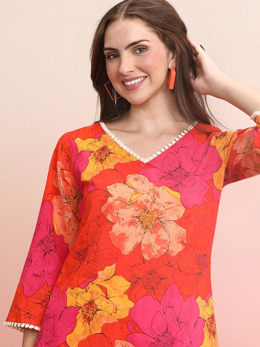 Dhiyona IE Printed Pure Cotton Tunic With Trousers Co-Ords