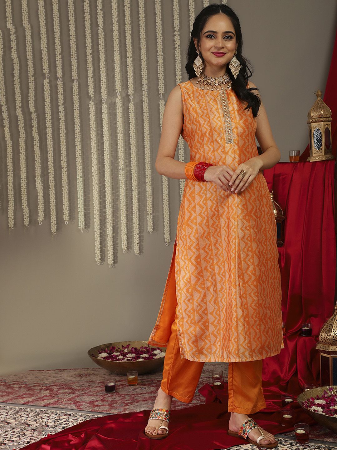 Dhiyona VA Women's Printed Sequinned Kurta With Trousers & Dupatta