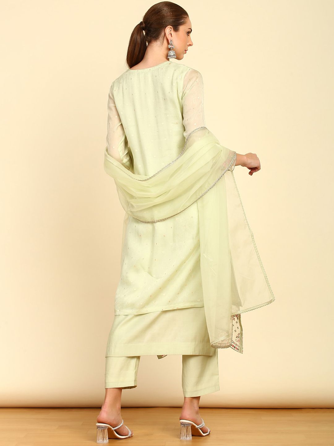 Dhiyona SO Women's Green Floral Embroidered Straight Kurta with Trousers & Dupatta