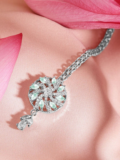 Dhiyona RJ Women's Rhodium-Plated Artificial Stones Studded Maang Tikka