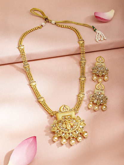 Dhiyona RJ Women's 22K Gold-Plated Kundan Studded Divine Krishna Motif Jewellery Set with Pearl Drops