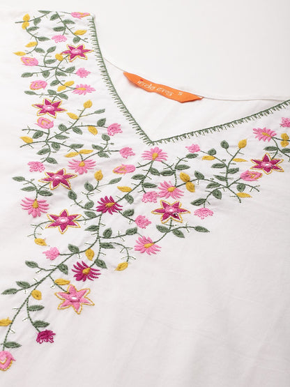 Dhiyona IE Floral Embroidered Sequinned Pure Cotton Kurta With Trousers & Dupatta