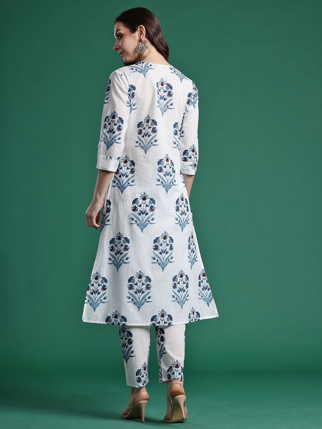 Floral Printed Pure Cotton Kurta with Trousers