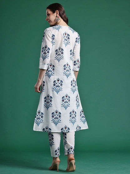 Floral Printed Pure Cotton Kurta with Trousers