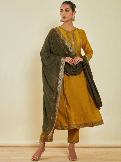Dhiyona SO Women's Ethnic Motifs Embroidered Gotta Patti Kurta with Trousers & With Dupatta