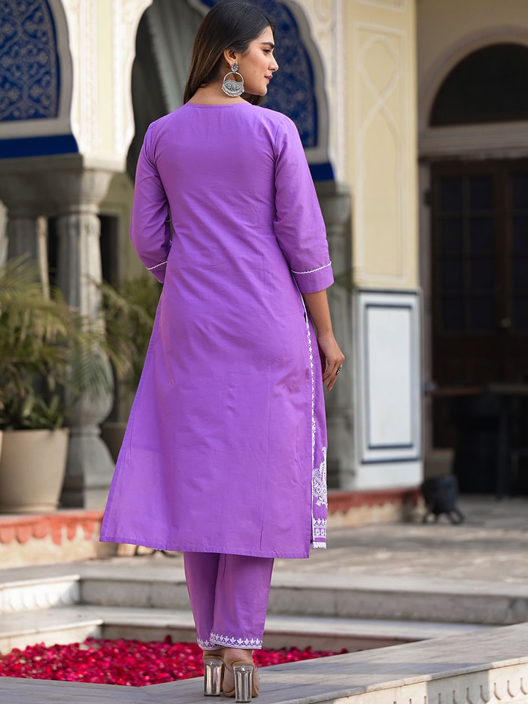 Dhiyona VA Women'sEthnic Motifs Embroidered Thread Work Pure Cotton Kurta with Trousers & Dupatta
