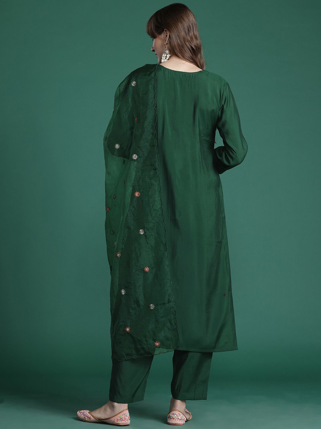 Floral Embroidered Thread Work Kurta with Trousers & With Dupatta