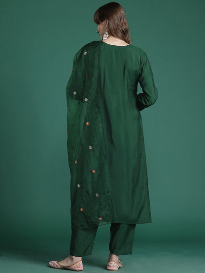 Floral Embroidered Thread Work Kurta with Trousers & With Dupatta