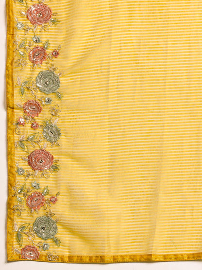 Dhiyona IE Floral Embroidered Sequinned Kurta With Trousers & Dupatta