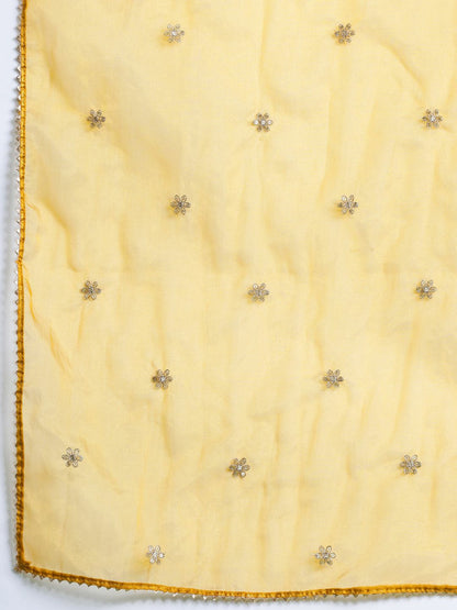 Dhiyona IE Women Leheriya Embroidered Sequinned Chanderi Silk Kurta With Trousers & Dupatta