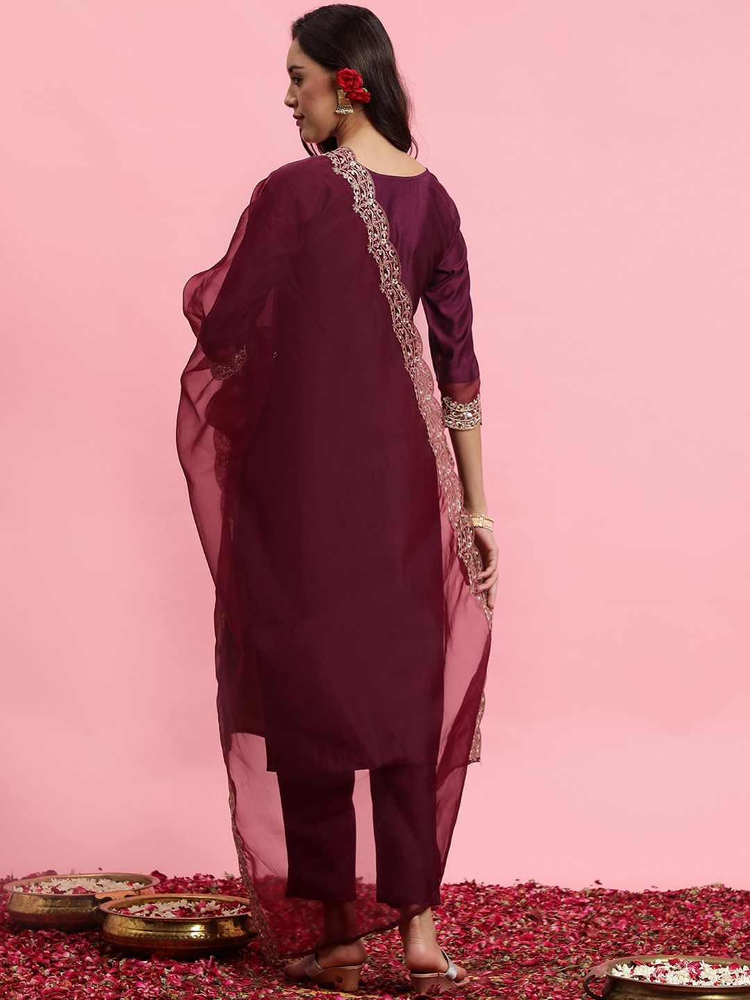 Floral Embroidered Yoke Design Kurta with Trousers & With Dupatta