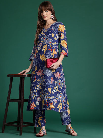 Floral Printed Pure Cotton Kurta with Trousers