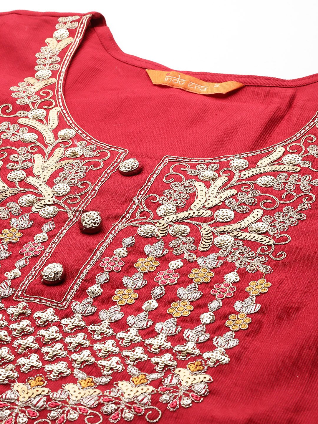 Ethnic Motifs Embroidered Regular Sequinned Liva Kurta with Trousers & Dupatta