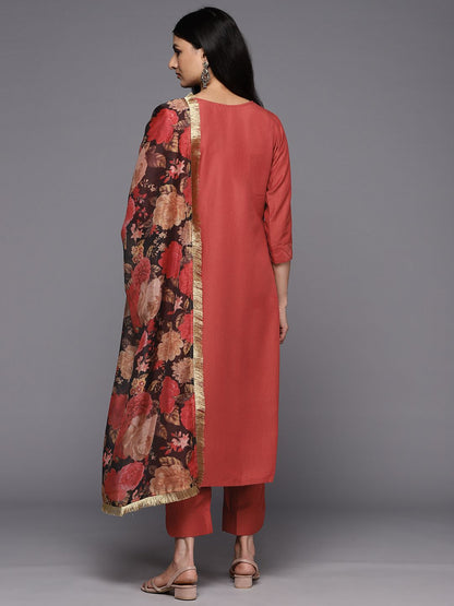 Dhiyona VA Women'sEthnic Motifs Embroidered Thread Work Kurta With Trousers & With Dupatta