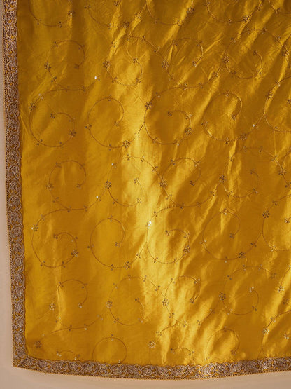 Dhiyona IE Yellow Paisley Embroidered Regular Straight Kurta With Trousers & Dupatta