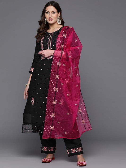 Dhiyona IE Women Floral Embroidered Regular Thread Work Kurta with Trousers & With Dupatta
