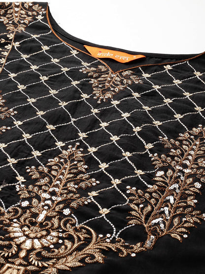 Dhiyona IE Ethnic Motifs Embroidered Zari Liva Kurta with Trousers & With Dupatta