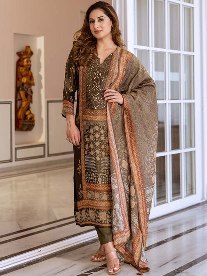 Dhiyona IS Women's Women Ethnic Motifs Printed Regular Kurta with Trousers & With Dupatta