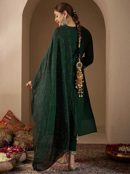 Women Ethnic Motifs Embroidered Regular Sequinned Kurta with Trousers & With Dupatta