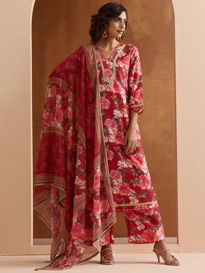 Dhiyona IS Women's Women Floral Printed Regular Kurta with Trousers & With Dupatta