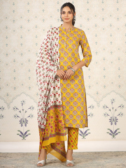 Dhiyona OD  Mandarin Collar Floral Printed Regular Pure Cotton Kurta Set