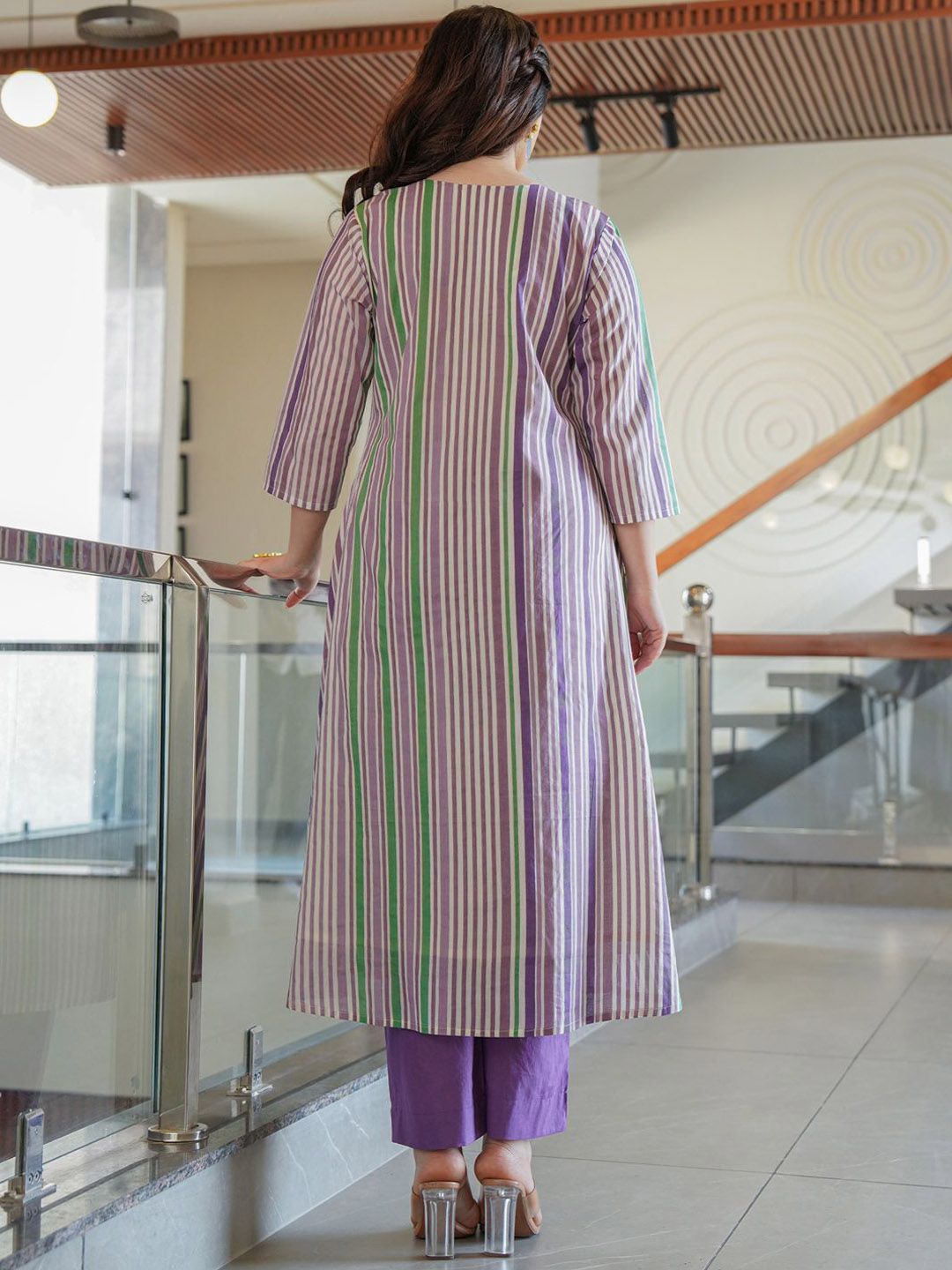 Floral Printed Notch Neck A Line Pure Cotton Kurta With Trousers