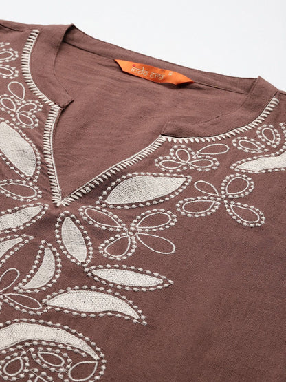 Dhiyona IE Floral Embroidered Pure Cotton Kurta with Trousers