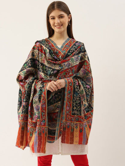 Dhiyona PA Women Multicoloured Embroidered Woolen Shawl