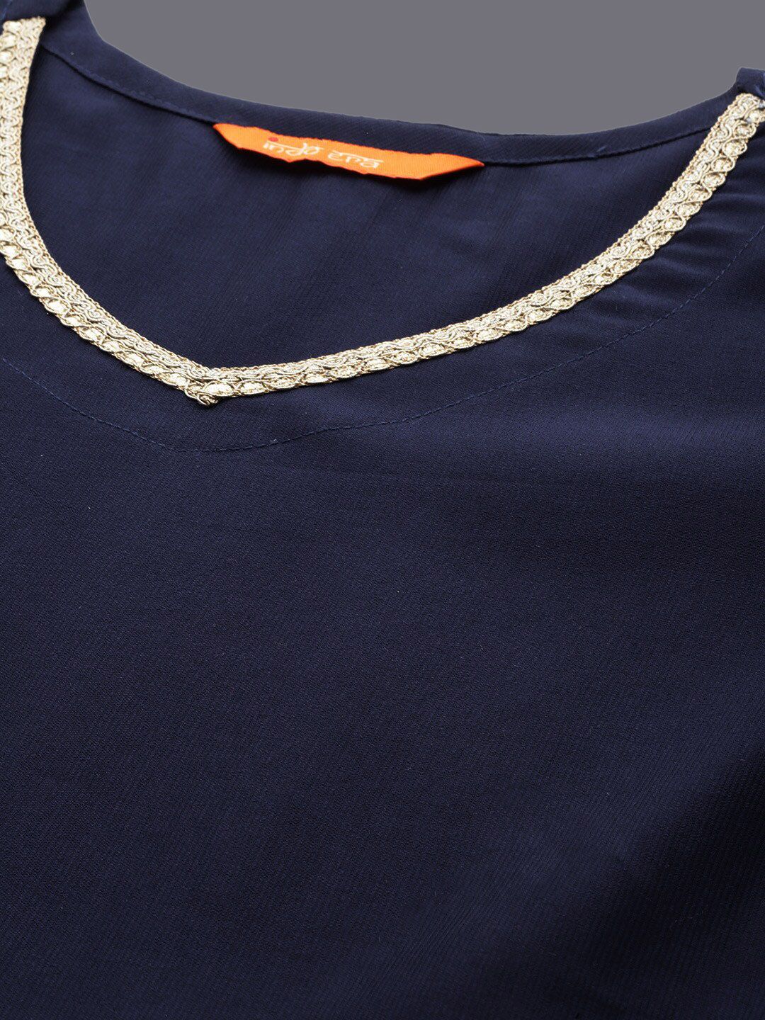 Dhiyona IE Navy Blue Empire V-Neck Sequinned Kurta With Trousers & Dupatta