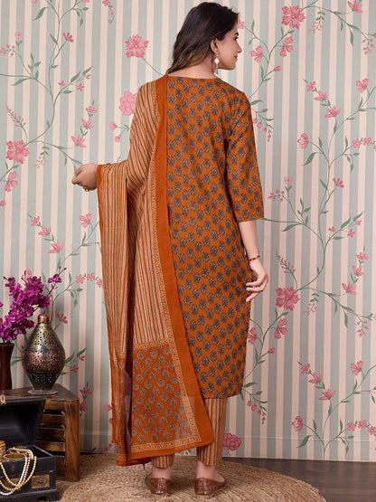 Dhiyona OD  Ethnic Motifs Printed Pure Cotton Kurta with Trousers & Dupatta