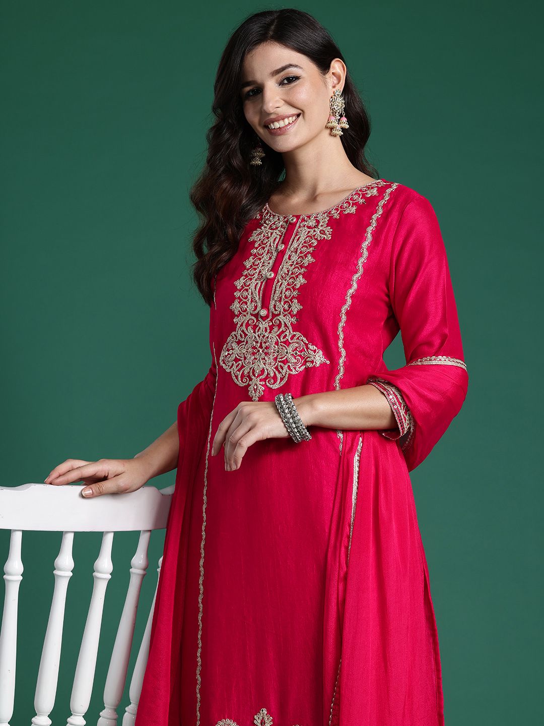 Women Paisley Embroidered Regular Kurta with Trousers & With Dupatta