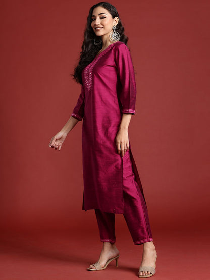 Yoke Design Mirror Work Kurta With Trousers & Dupatta