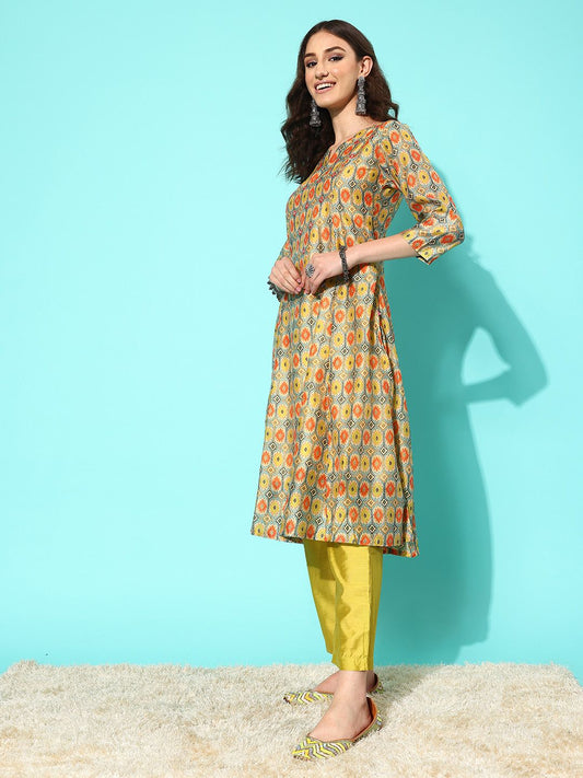 Dhiyona VA Women'sPrinted Panelled Kurta with Trousers & With Dupatta