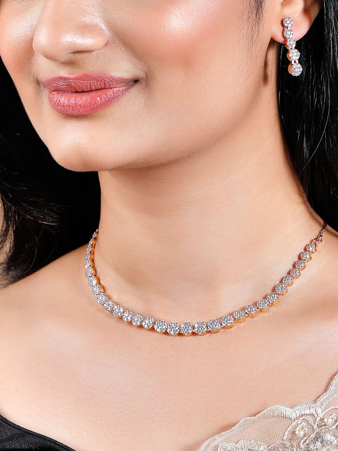 Dhiyona RJ Women's 22K Gold-Toned White AD Studded Jewellery Set