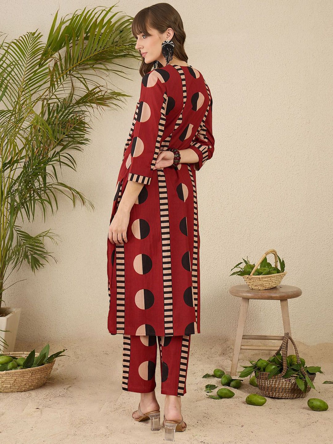 Dhiyona IE Women Printed Pleated Pure Cotton Kurta with Trousers