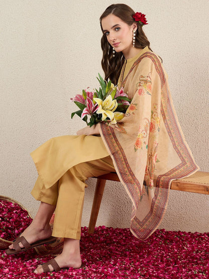 Dhiyona IE Women Solid Kurta with Trousers & Dupatta