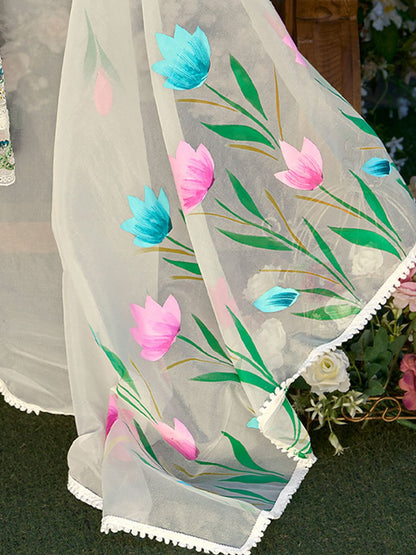 Women Embroidered Regular Thread Work Pure Cotton Kurta with Trousers & Dupatta