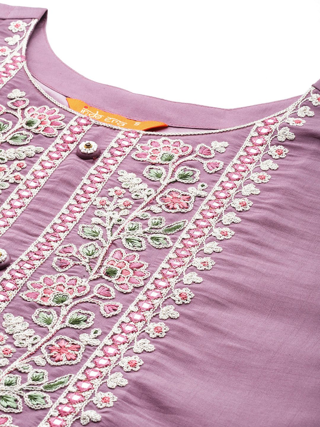 Dhiyona IE Women Floral Yoke Design Regular Thread Work Kurta with Trousers & Dupatta