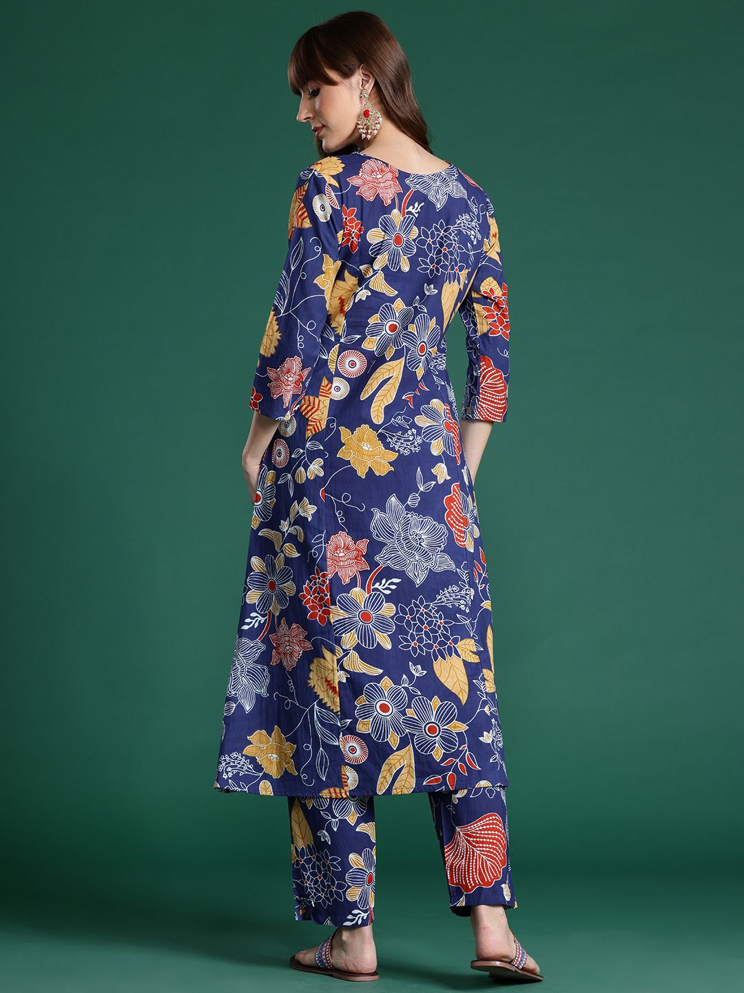 Floral Printed Pure Cotton Kurta with Trousers