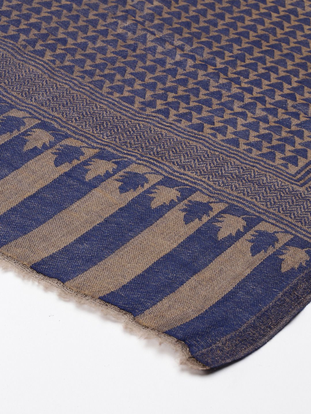 Dhiyona PA Women Navy Blue & Beige Woven-Design Woolen Shawl