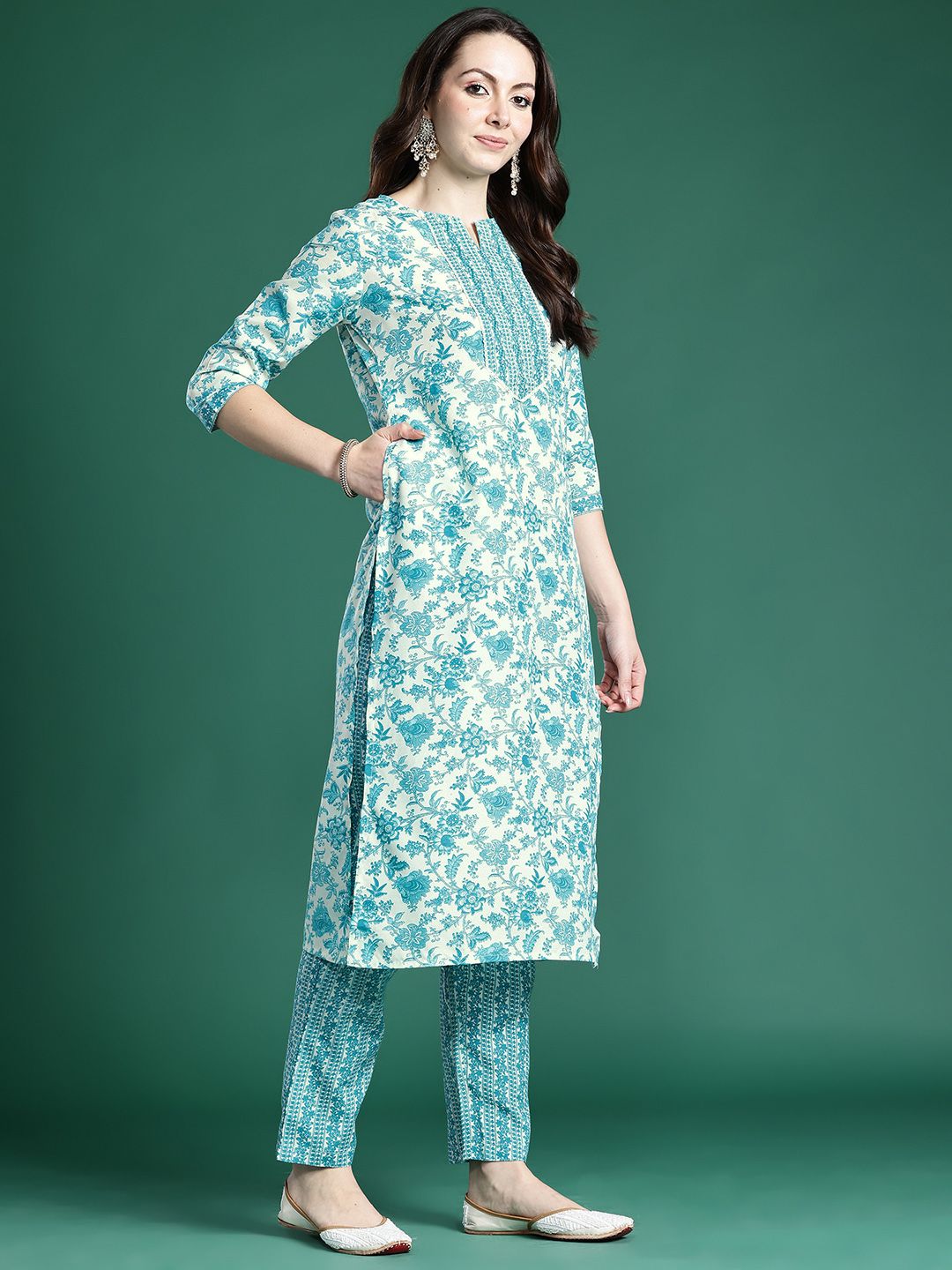 Dhiyona IE Floral Printed Kurta with Trousers & Dupatta