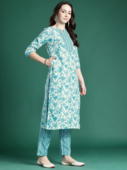 Dhiyona IE Floral Printed Kurta with Trousers & Dupatta