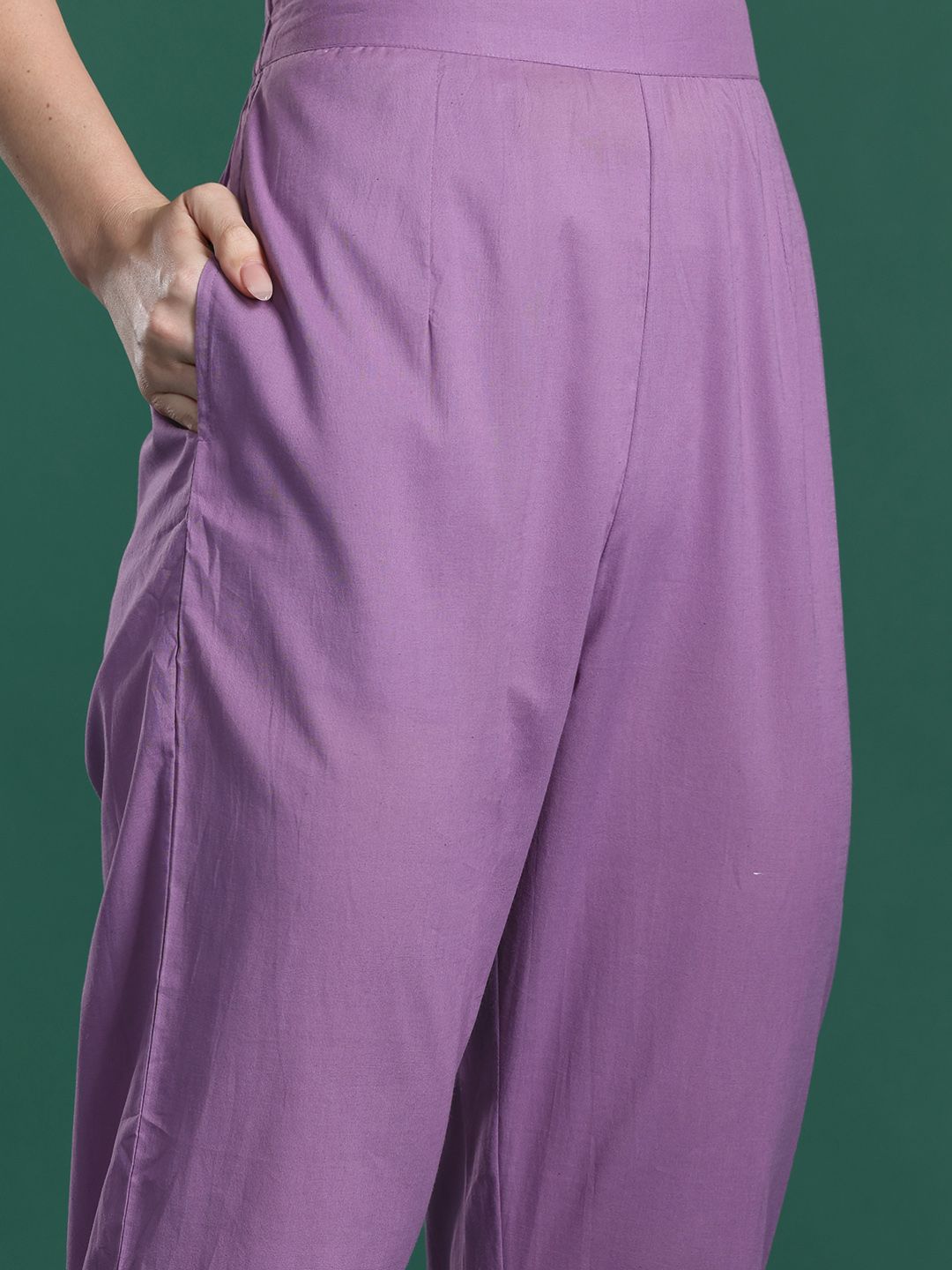 Floral Embroidered Thread Work Pure Cotton Kurta with Trousers